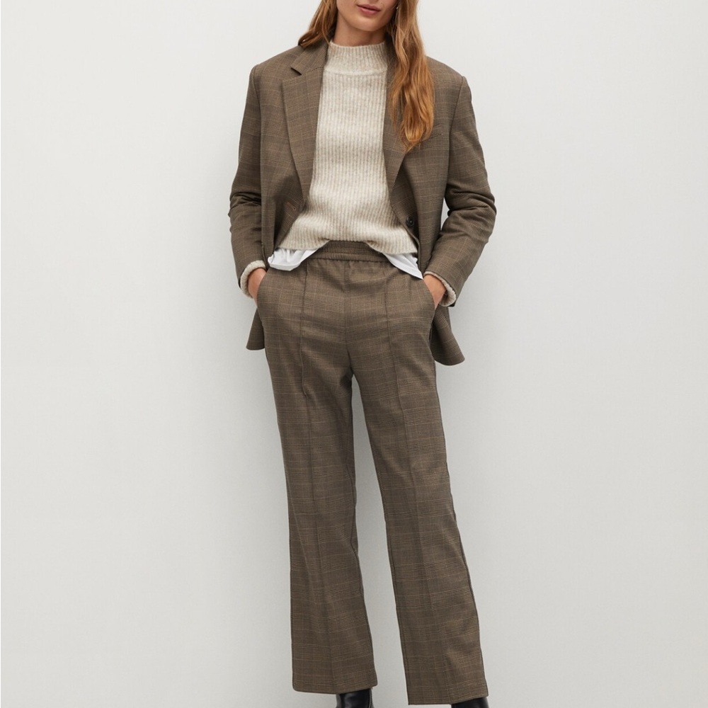 Mango Tan Checkered Women's Trousers